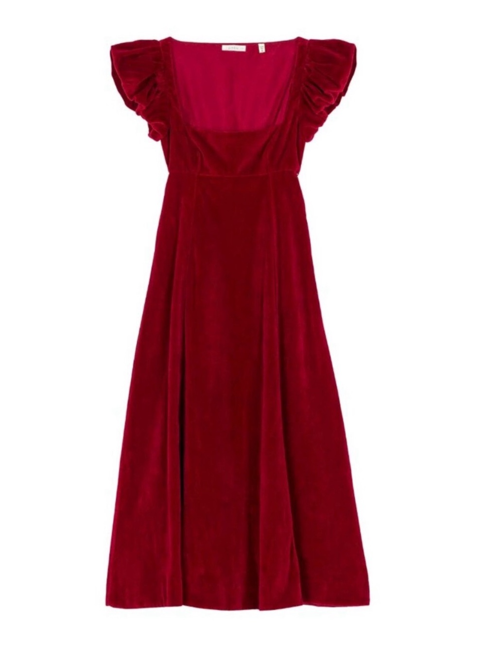 Doen Celestine Deep Ruby Velvet Maxi Dress with Ruffle Sleeves